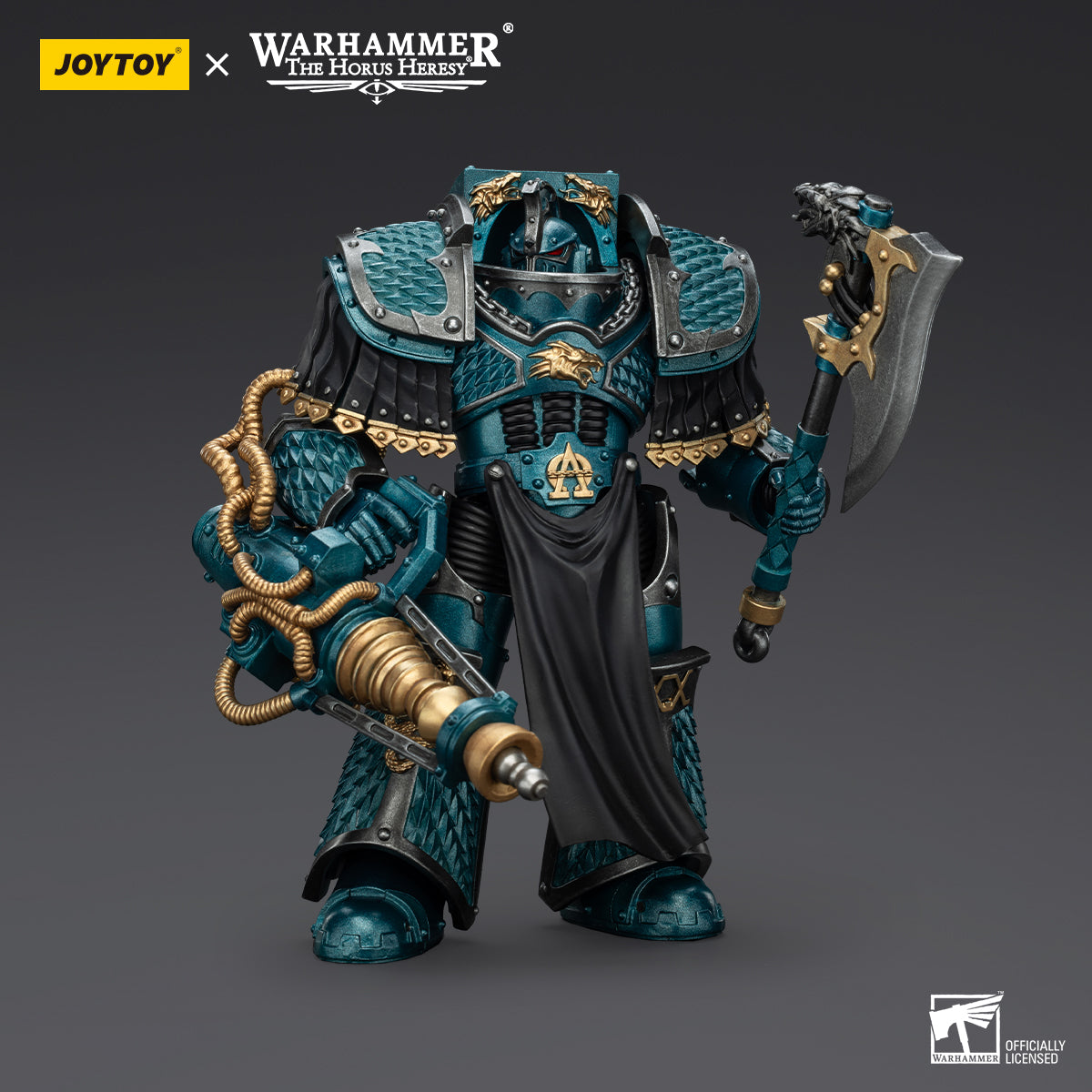 Alpha Legion Lernaean Terminator with Conversion Beam Cannon and Axe, front view. Detailed power armor and Legion markings visible.