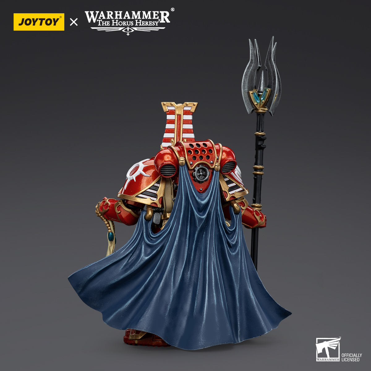 Back view of Thousand Sons Librarian Consul, revealing the ornate power pack and the intricately designed cape. The back of the figure features detailed armor plating, reinforcing the Librarian’s position as both a warrior and a psychic master, cloaked in the regalia of the Thousand Sons.